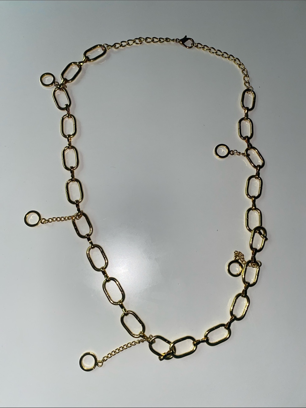 Gold Tone Link Chain Belt with Drop Dangle Hoops